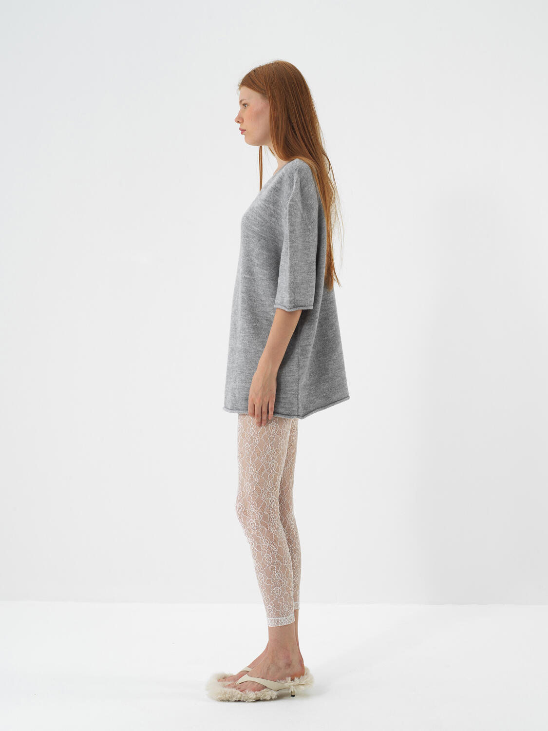 Gray Soft Texture Oversized Sweater - 3