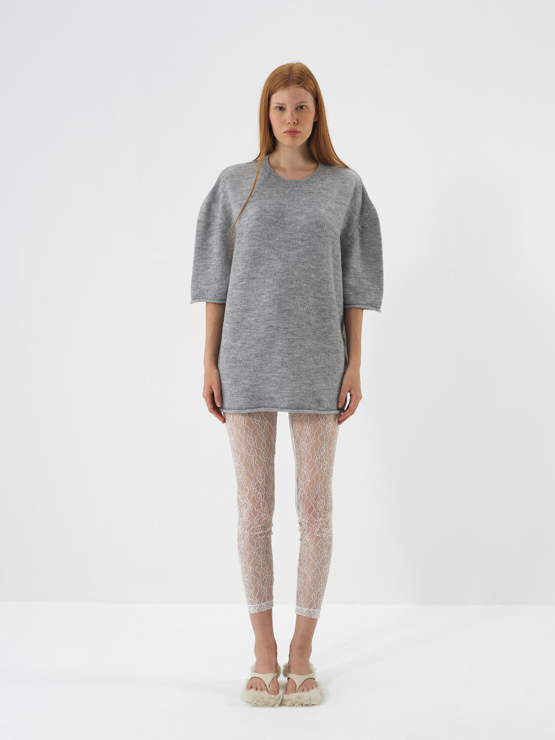 Gray Soft Texture Oversized Sweater - 2