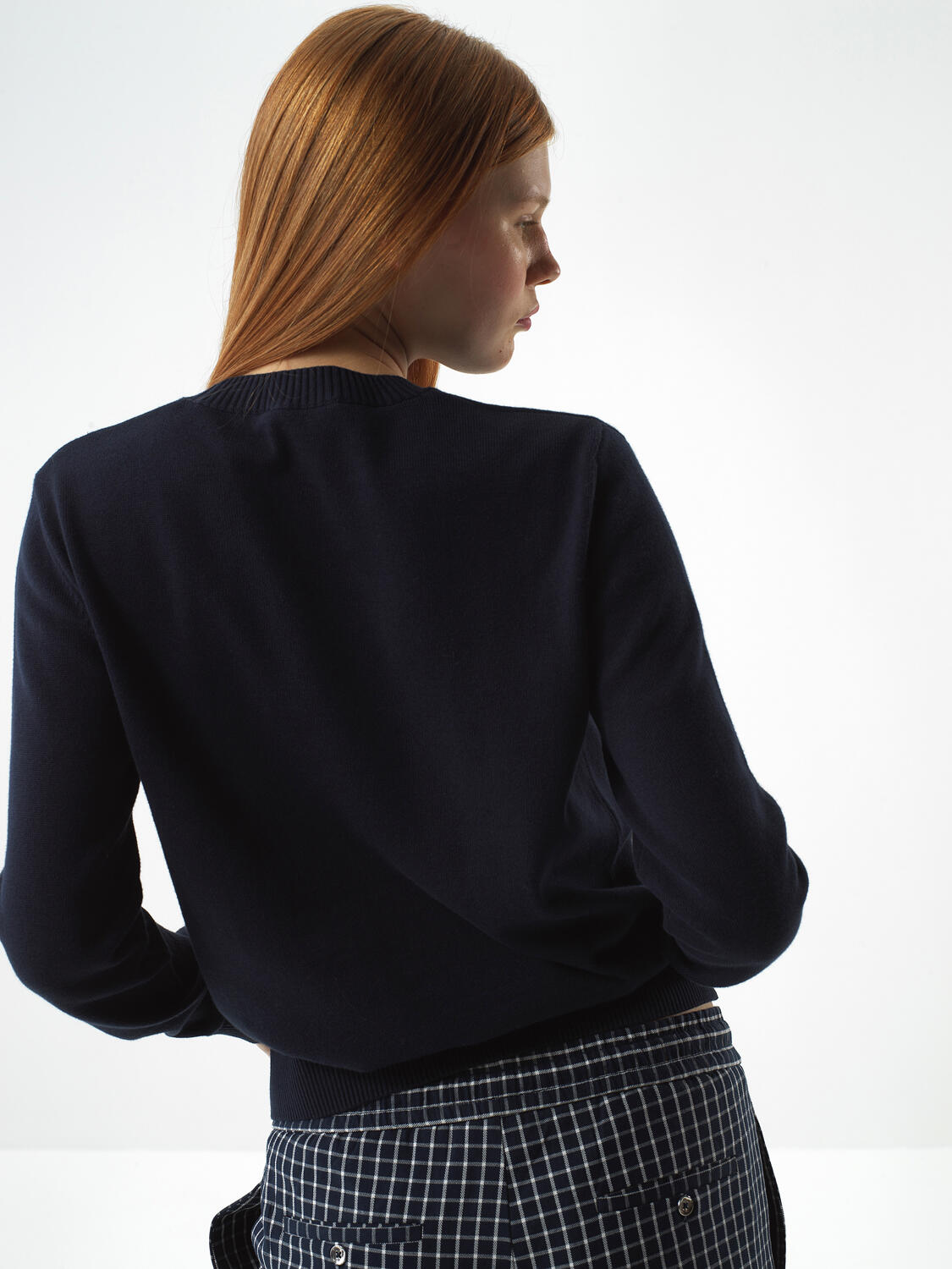 Navy Blue Cotton Textured Oversized Sweater - 4