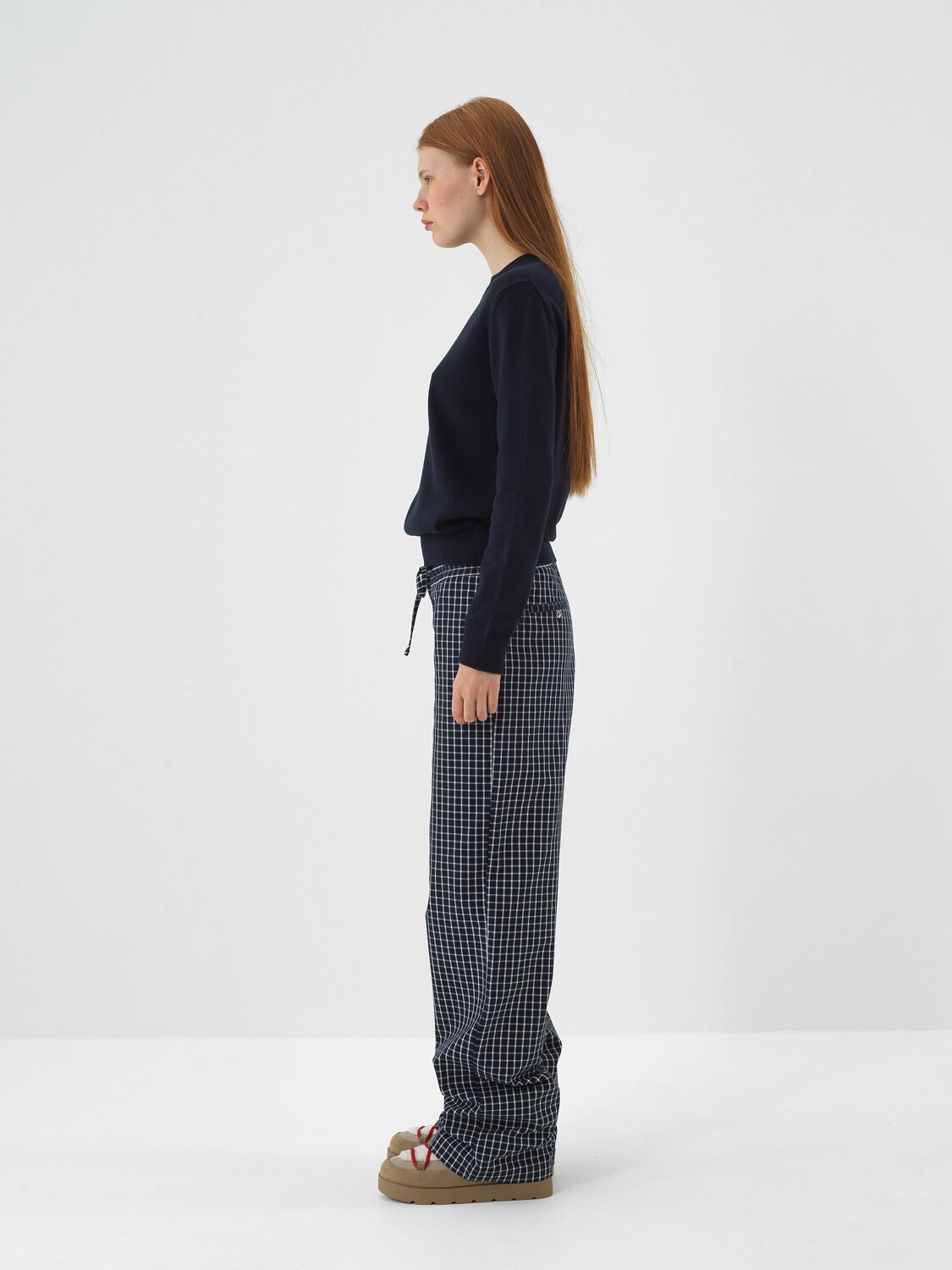 Navy Blue Cotton Textured Oversized Sweater - Xint