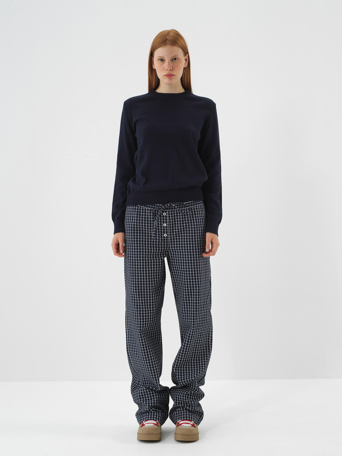 Navy Blue Cotton Textured Oversized Sweater - 2