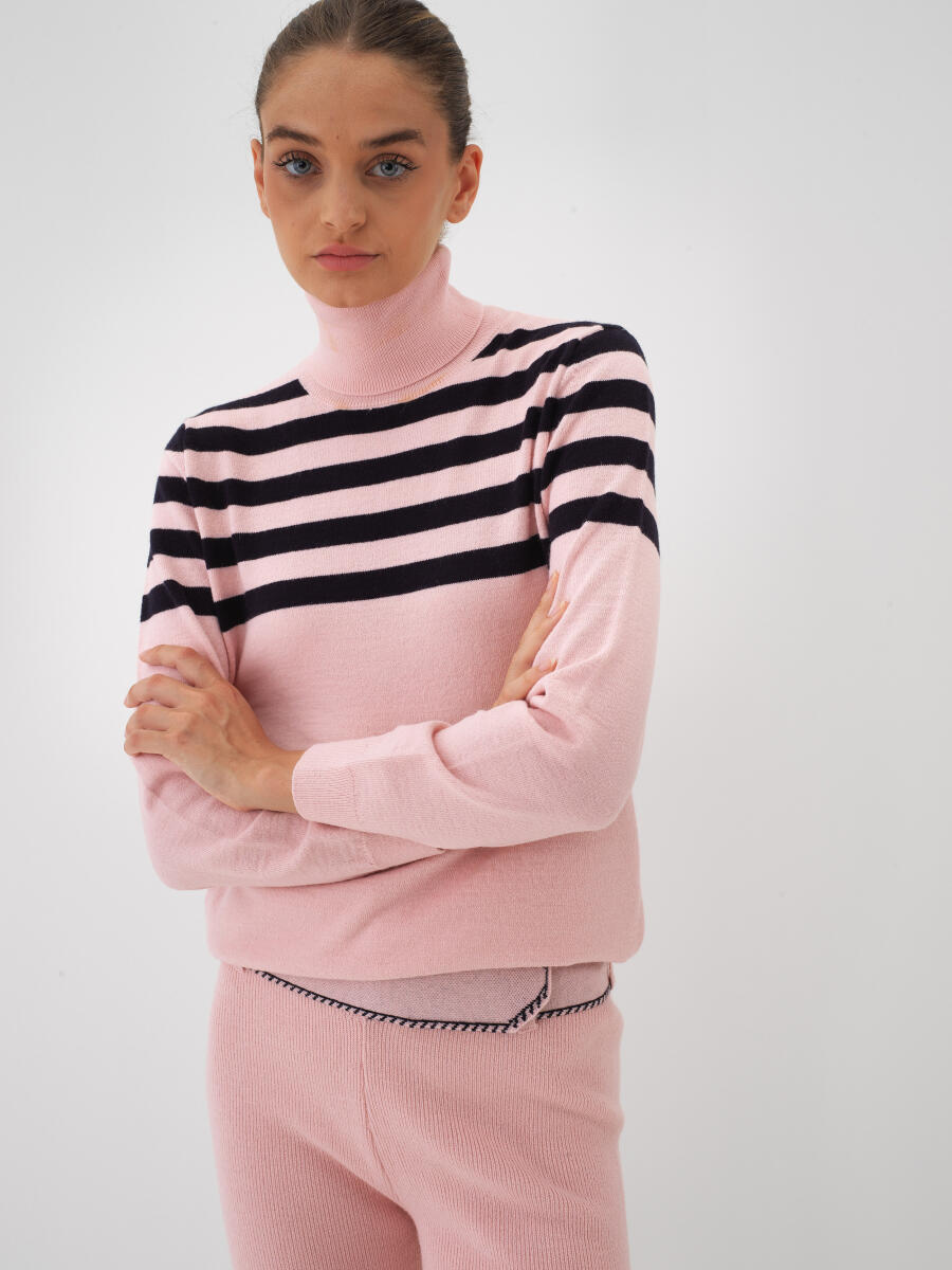 Wool Striped Turtleneck Sweater