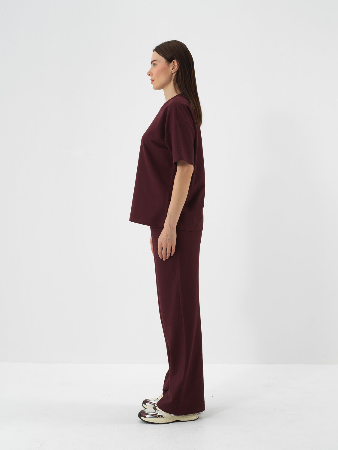 Burgundy Cotton Textured Oversized Sweat Trousers - Xint