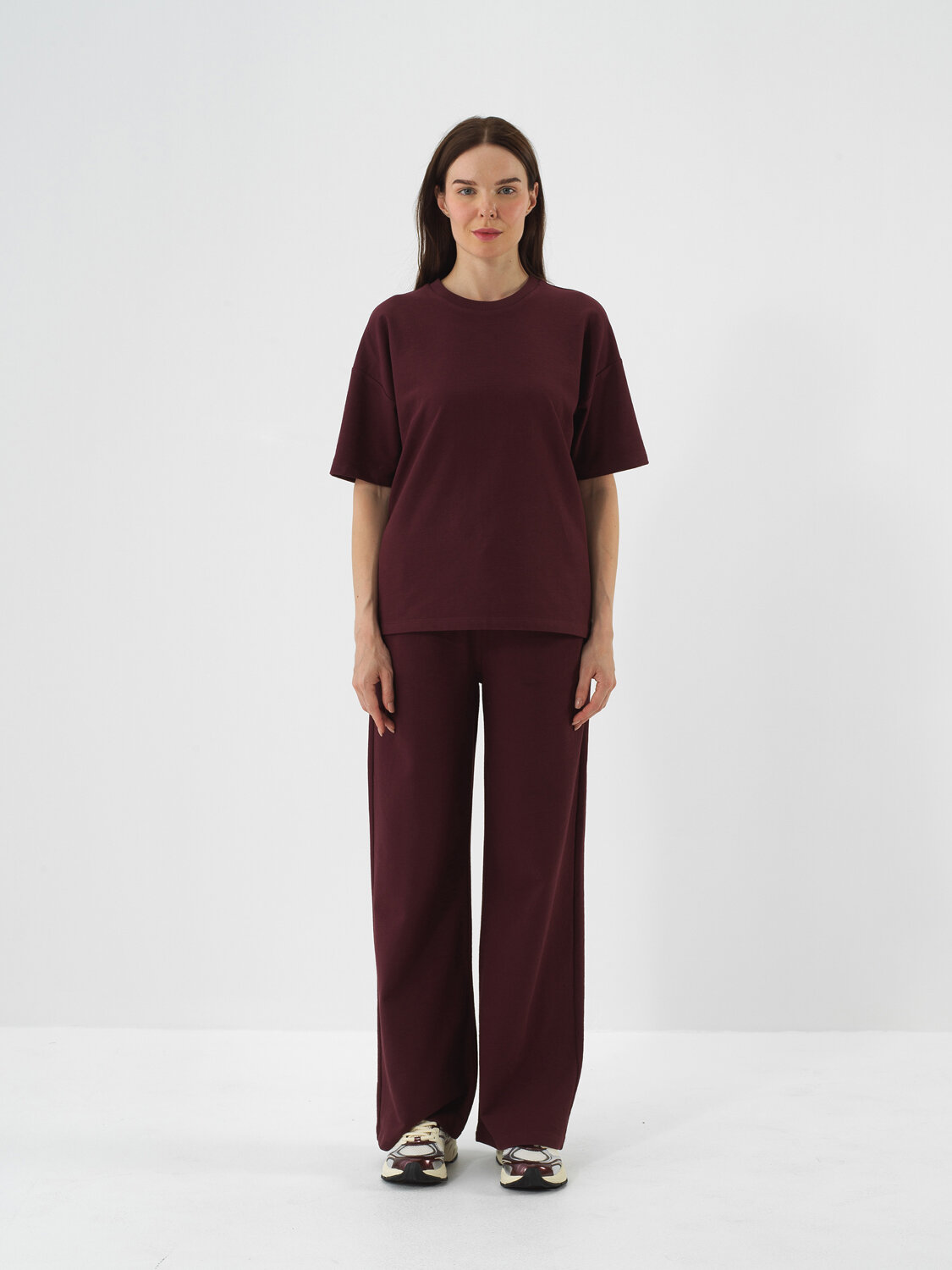 Burgundy Cotton Textured Oversized Sweat Trousers - Xint