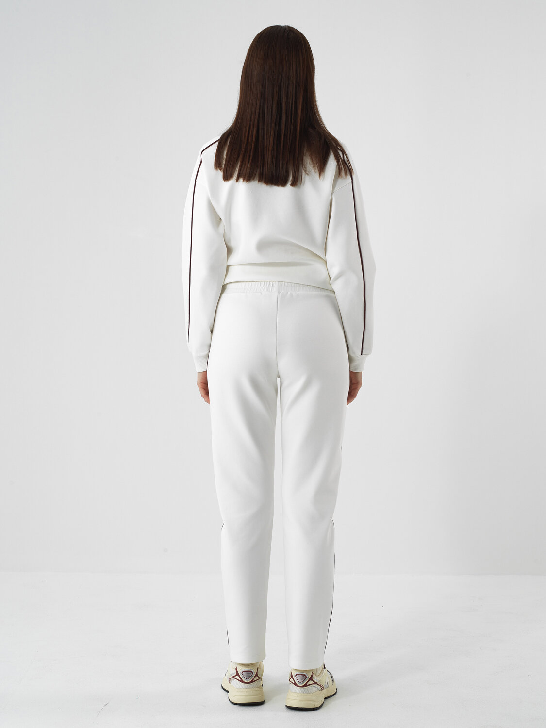 Ecru Cotton Textured Regular Fit Sweat Trousers - Xint