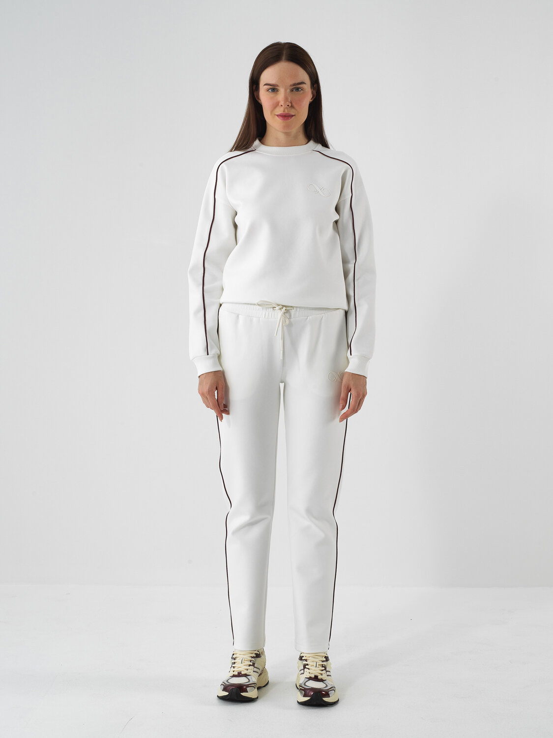 Ecru Cotton Textured Regular Fit Sweat Trousers - Xint