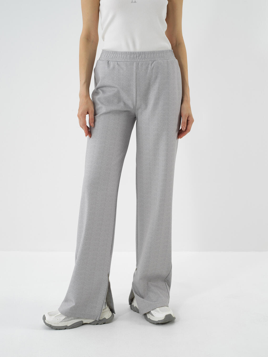 Gray Cotton Textured Oversized Sweat Pants