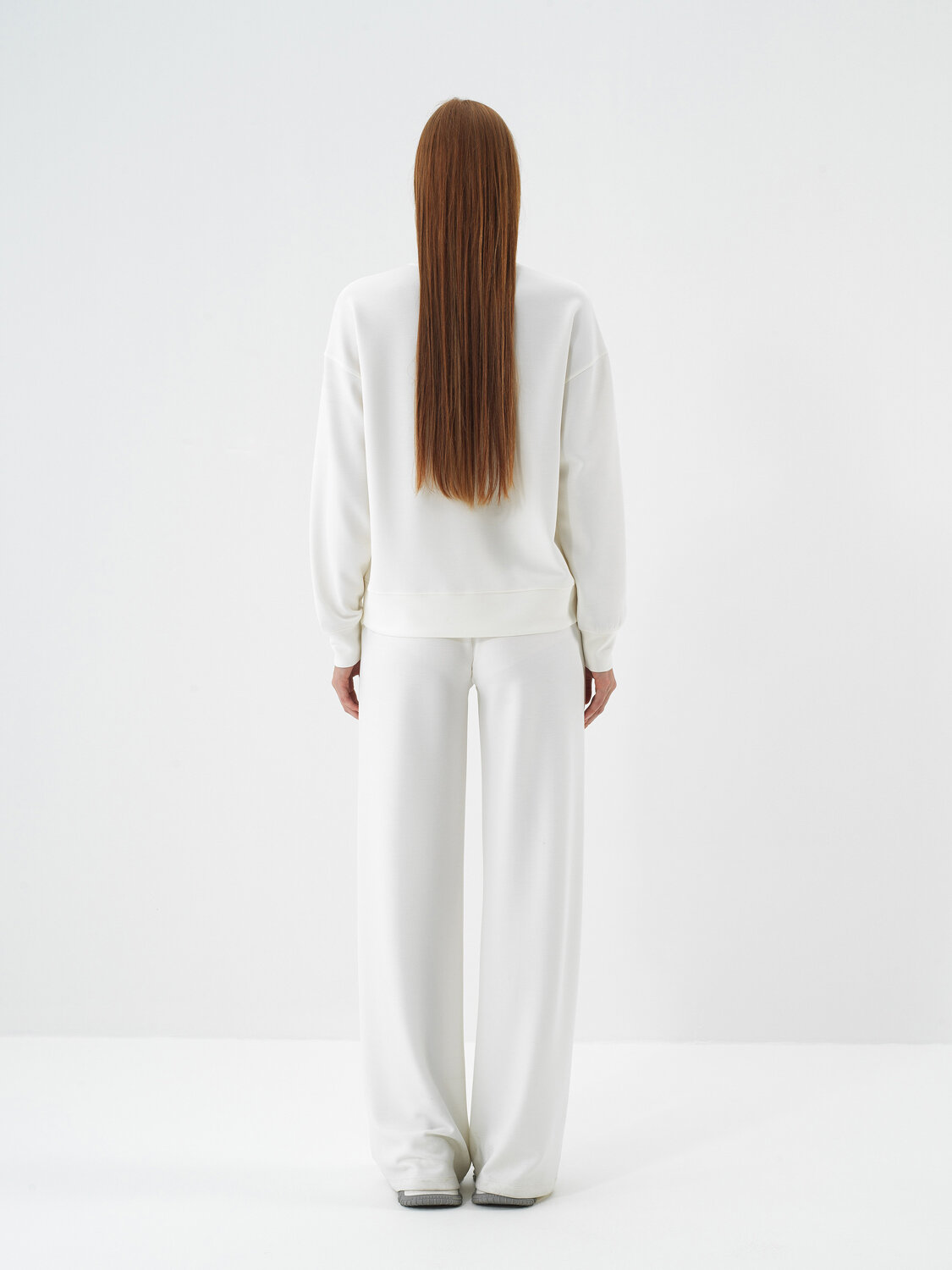 Ecru Modal Textured Oversized Sweatshirt - Xint