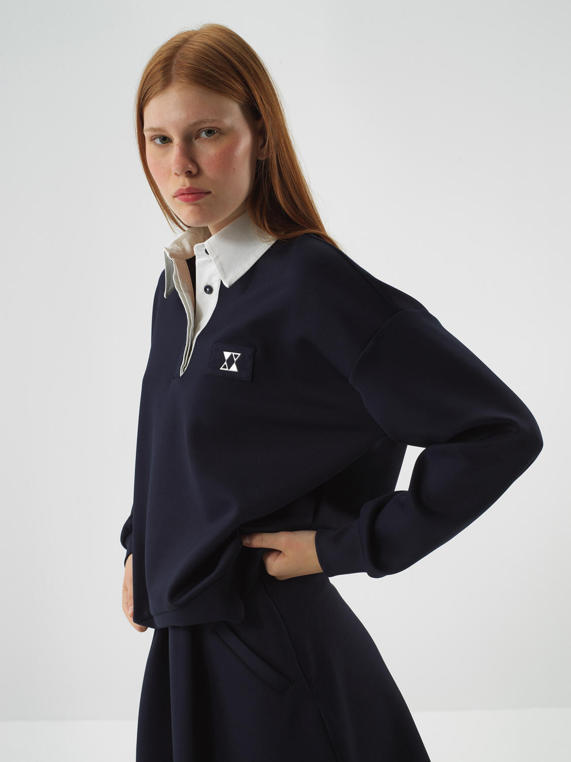 Navy Blue Flexible Textured Oversize Sweatshirt