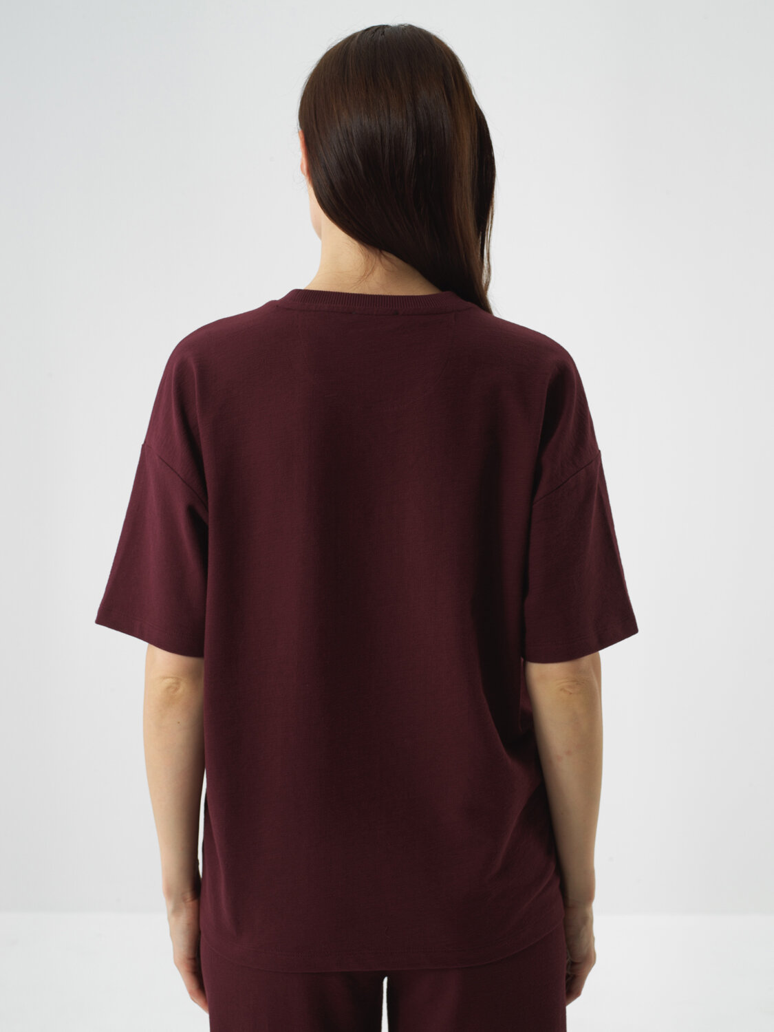 Burgundy Cotton Textured Oversized T-Shirt - Xint
