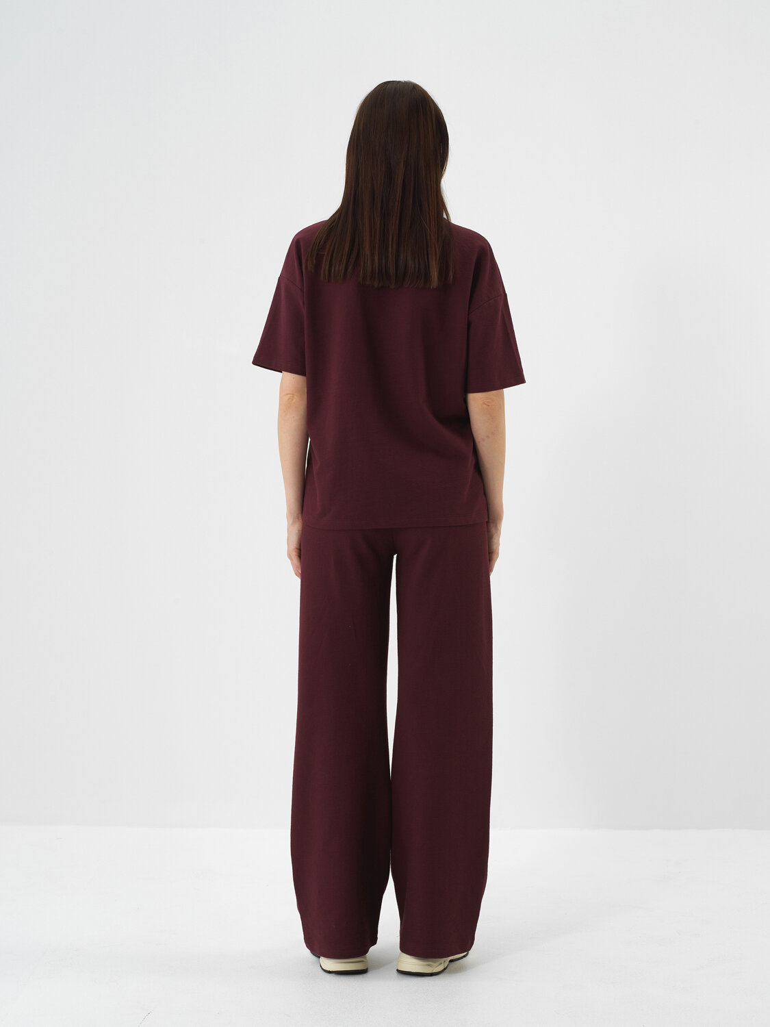 Burgundy Cotton Textured Oversized T-Shirt - Xint