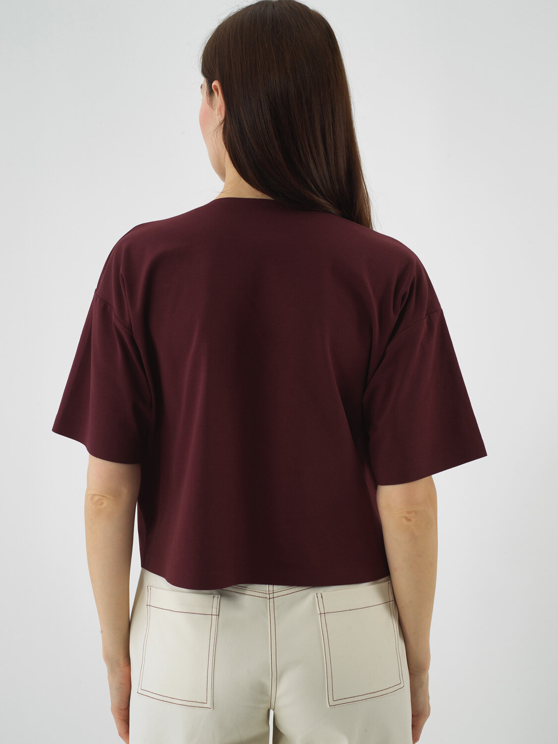 Burgundy Cotton Textured Oversized T-Shirt - Xint