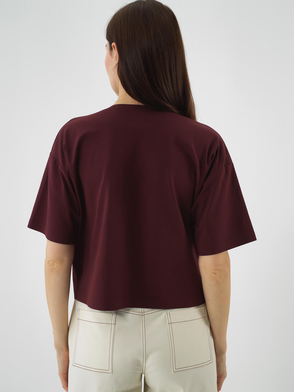 Burgundy Cotton Textured Oversized T-Shirt - 4