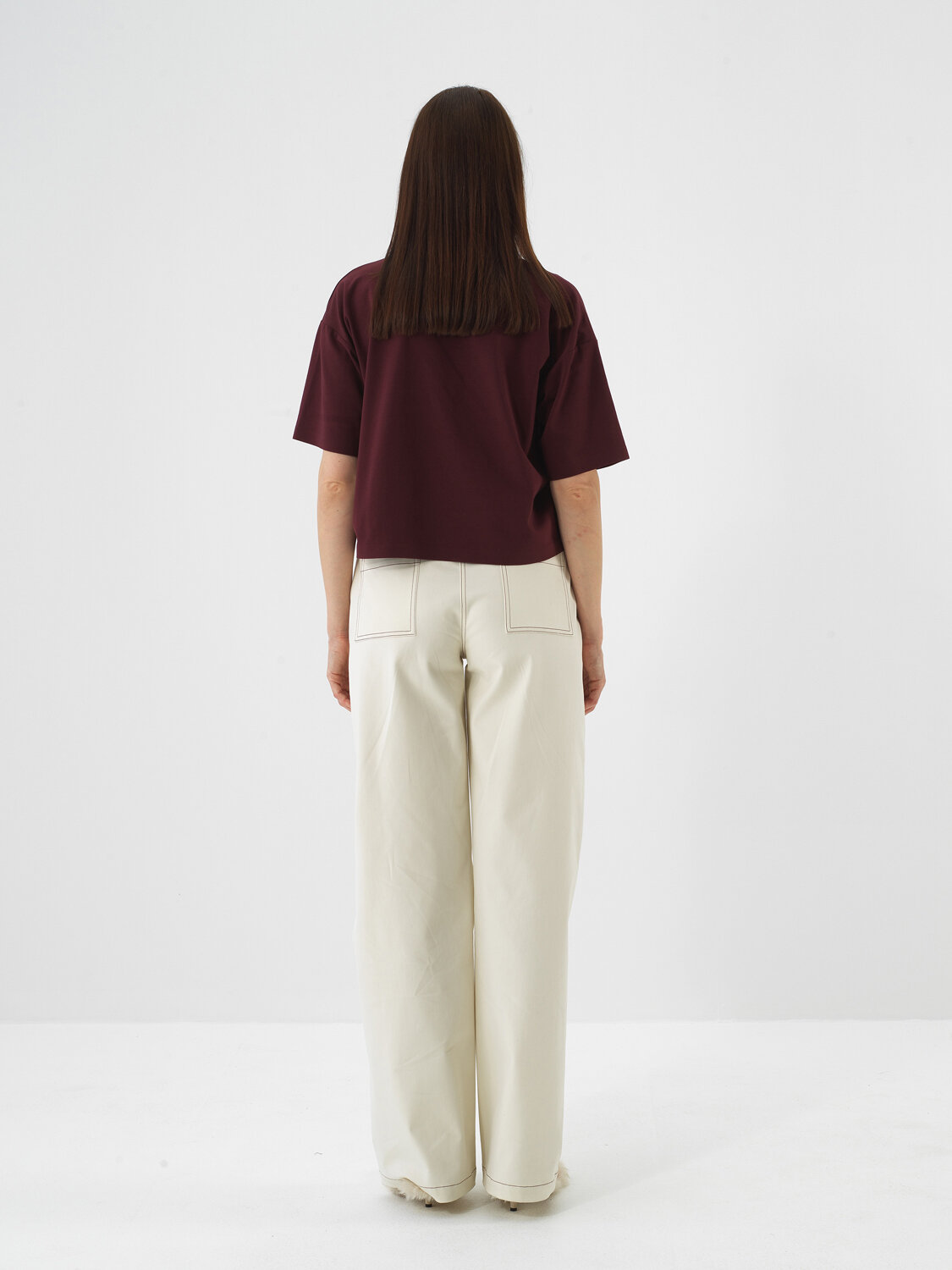 Burgundy Cotton Textured Oversized T-Shirt - Xint