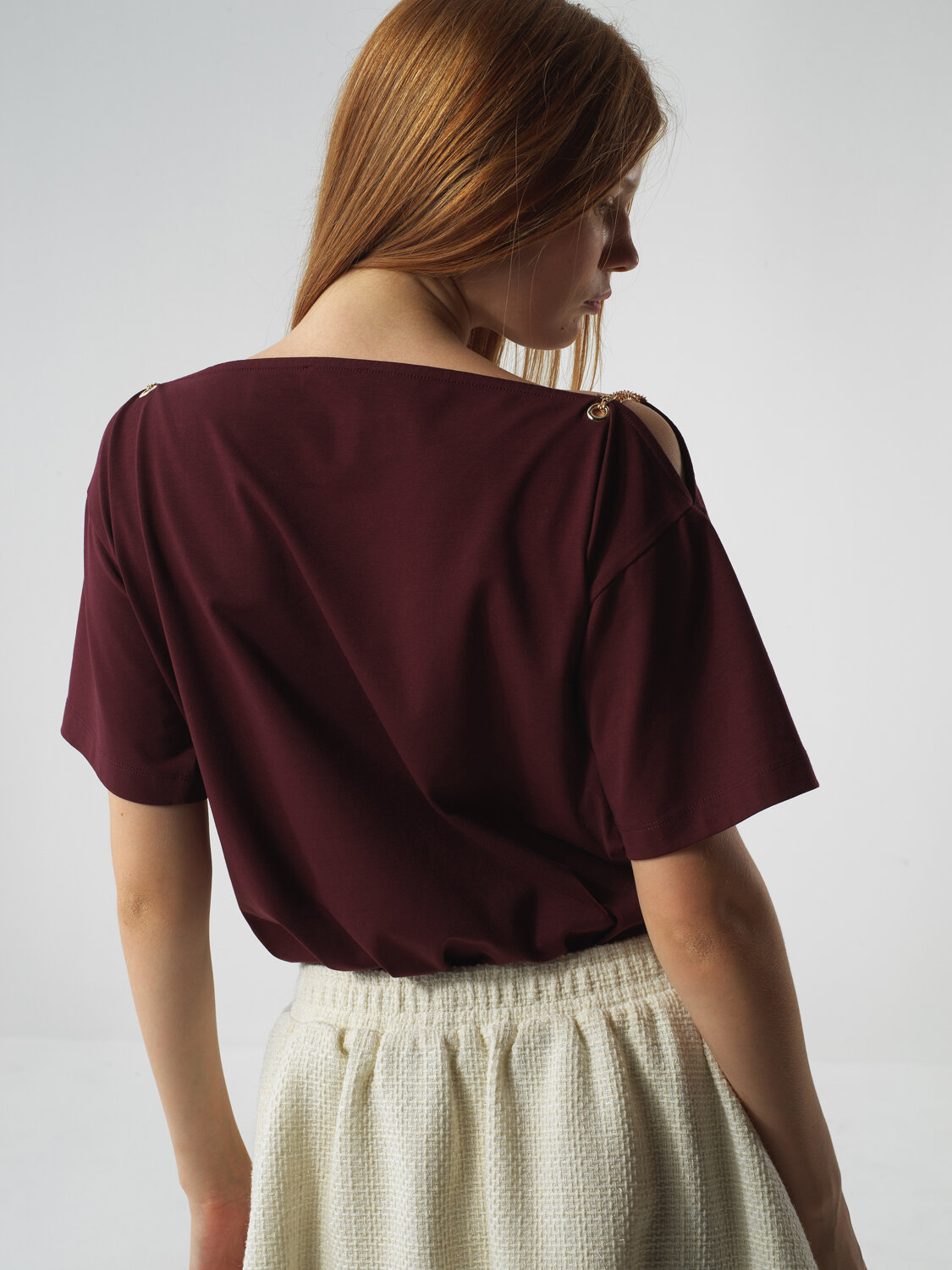 Burgundy Cotton Textured Oversized T-Shirt - Xint