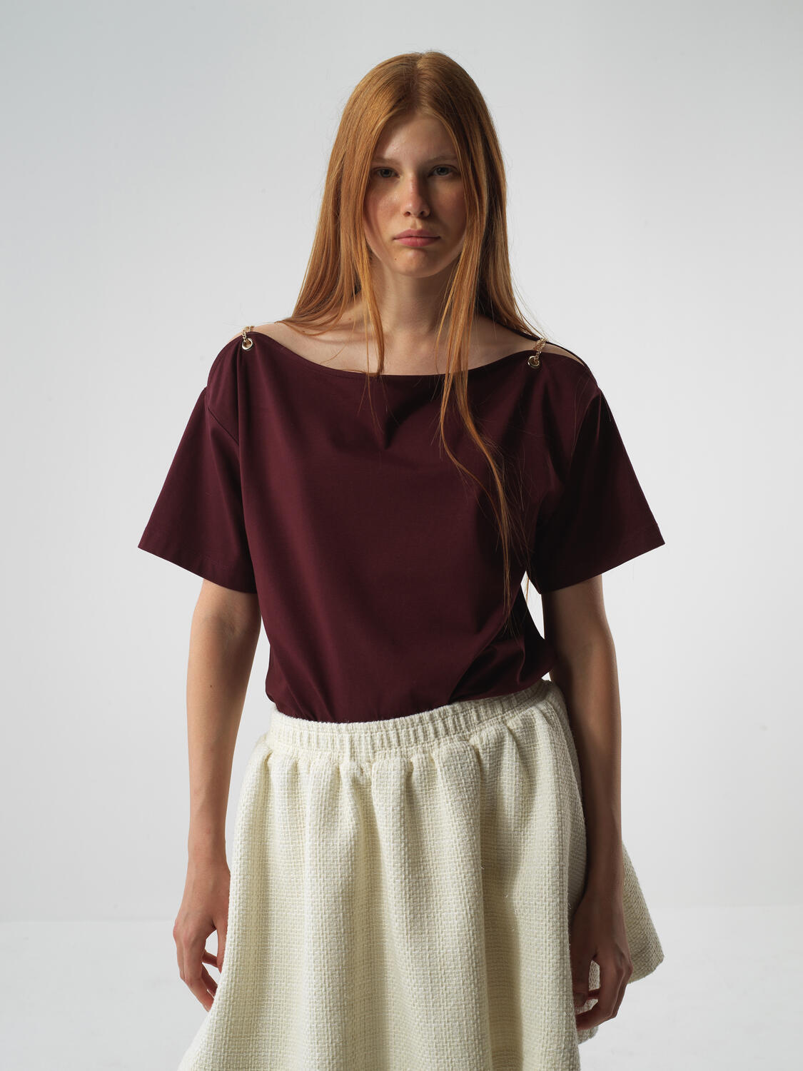 Burgundy Cotton Textured Oversized T-Shirt