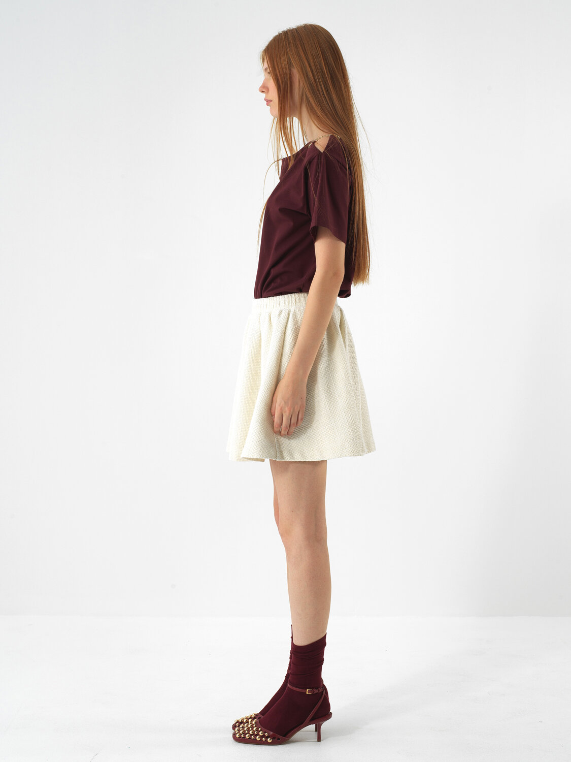 Burgundy Cotton Textured Oversized T-Shirt - Xint