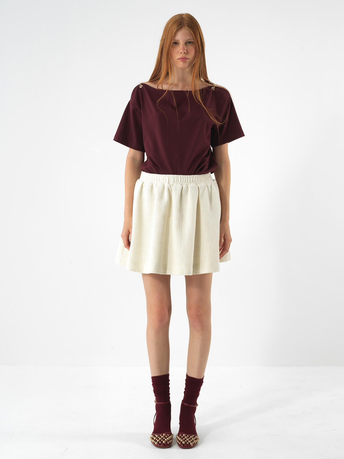 Burgundy Cotton Textured Oversized T-Shirt - 2