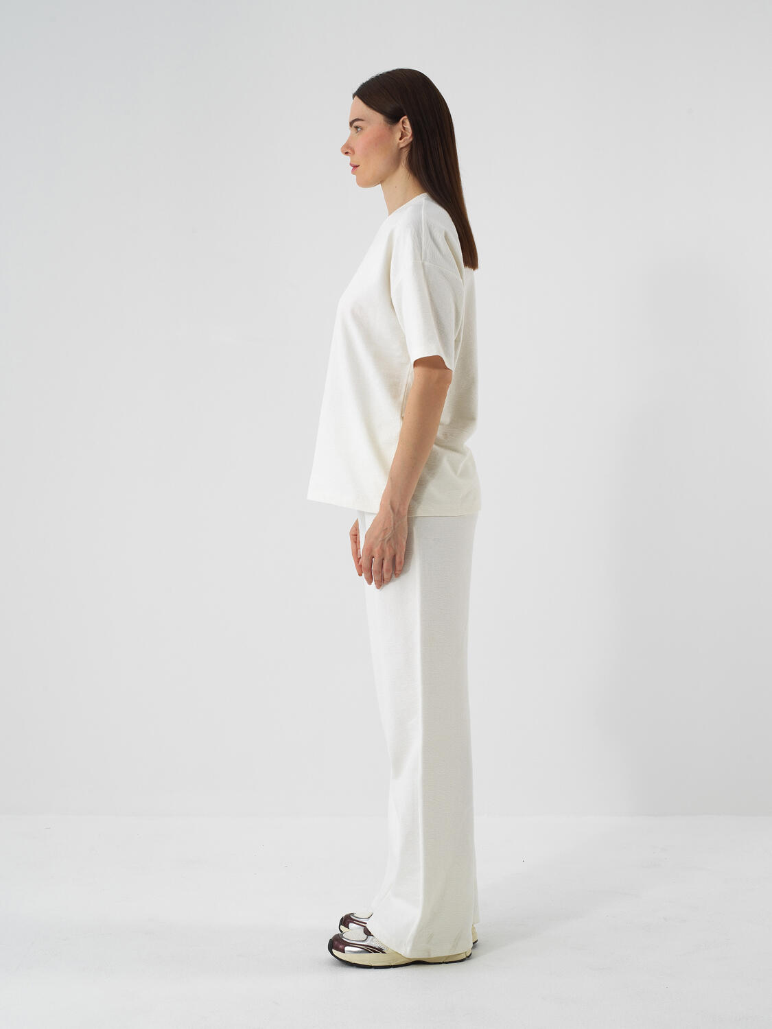 Ecru Cotton Textured Oversize T-Shirt - 3