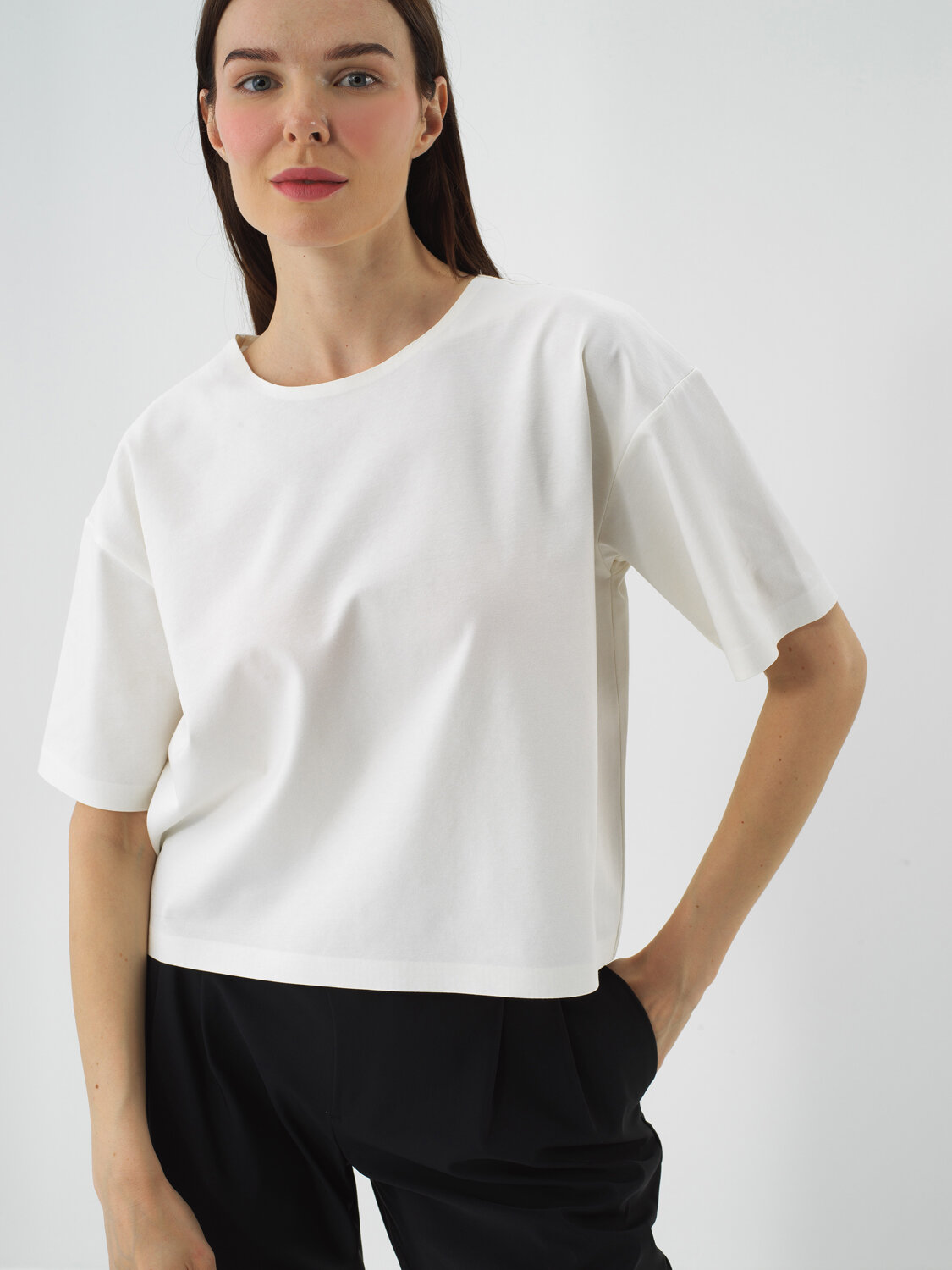 Ecru Cotton Textured Oversize T-Shirt - Xint