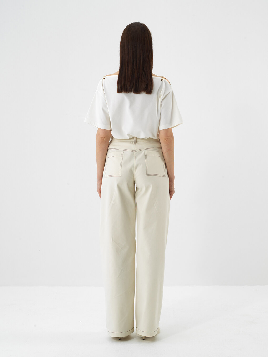 Ecru Cotton Textured Oversize T-Shirt - Xint