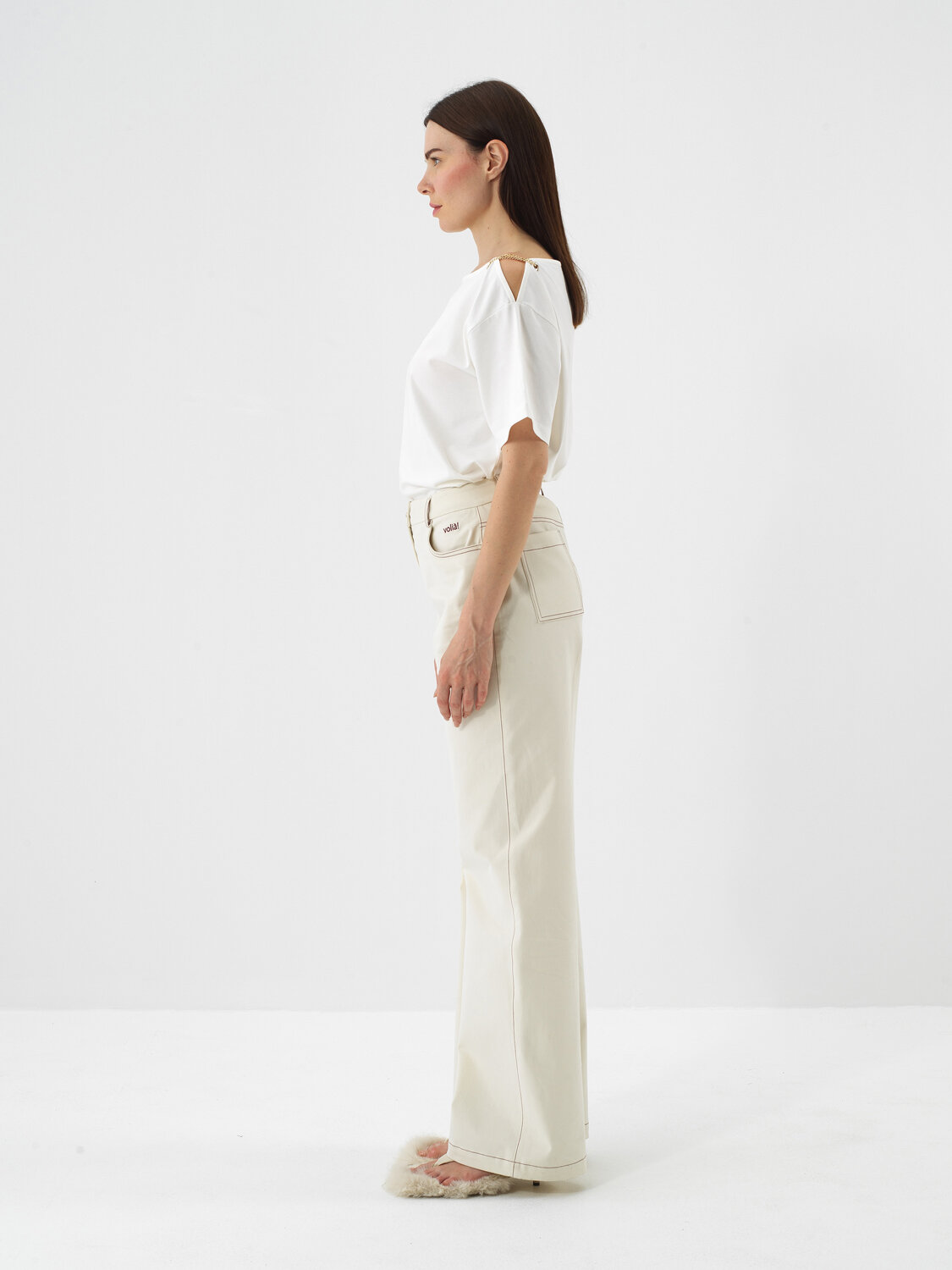 Ecru Cotton Textured Oversize T-Shirt - Xint