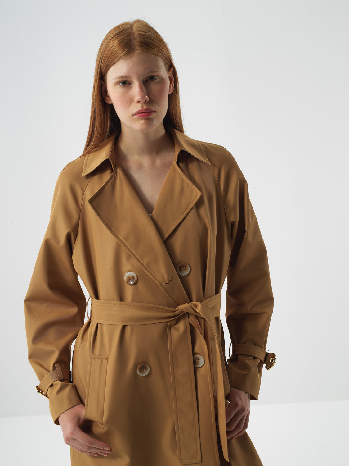Camel Regular Fit Trench Coat That Protects Its Form - Xint