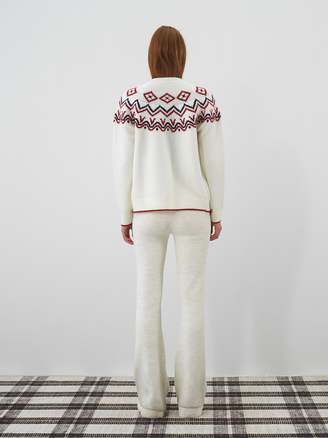 Ecru Natural Wool Textured Regular Fit Trousers - Xint