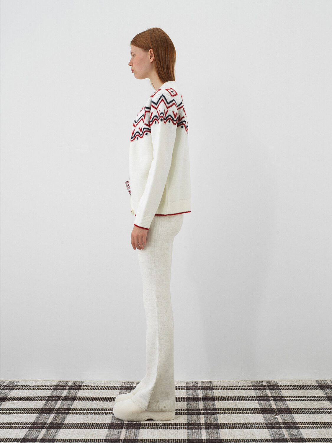 Ecru Natural Wool Textured Regular Fit Trousers - Xint