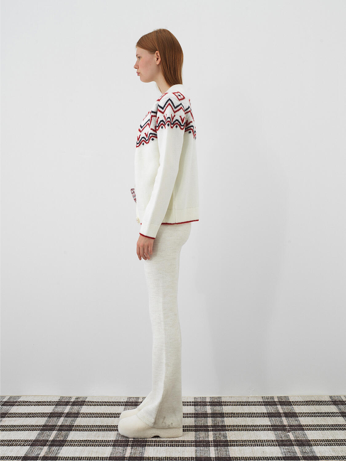 Ecru Natural Wool Textured Regular Fit Trousers - 4