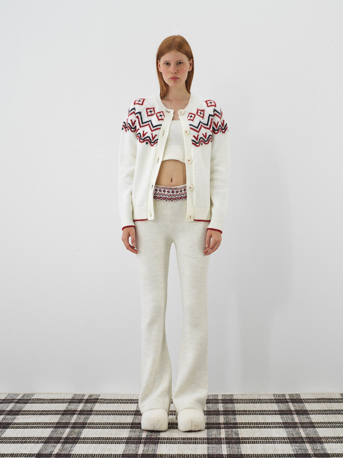 Ecru Natural Wool Textured Regular Fit Trousers - Xint