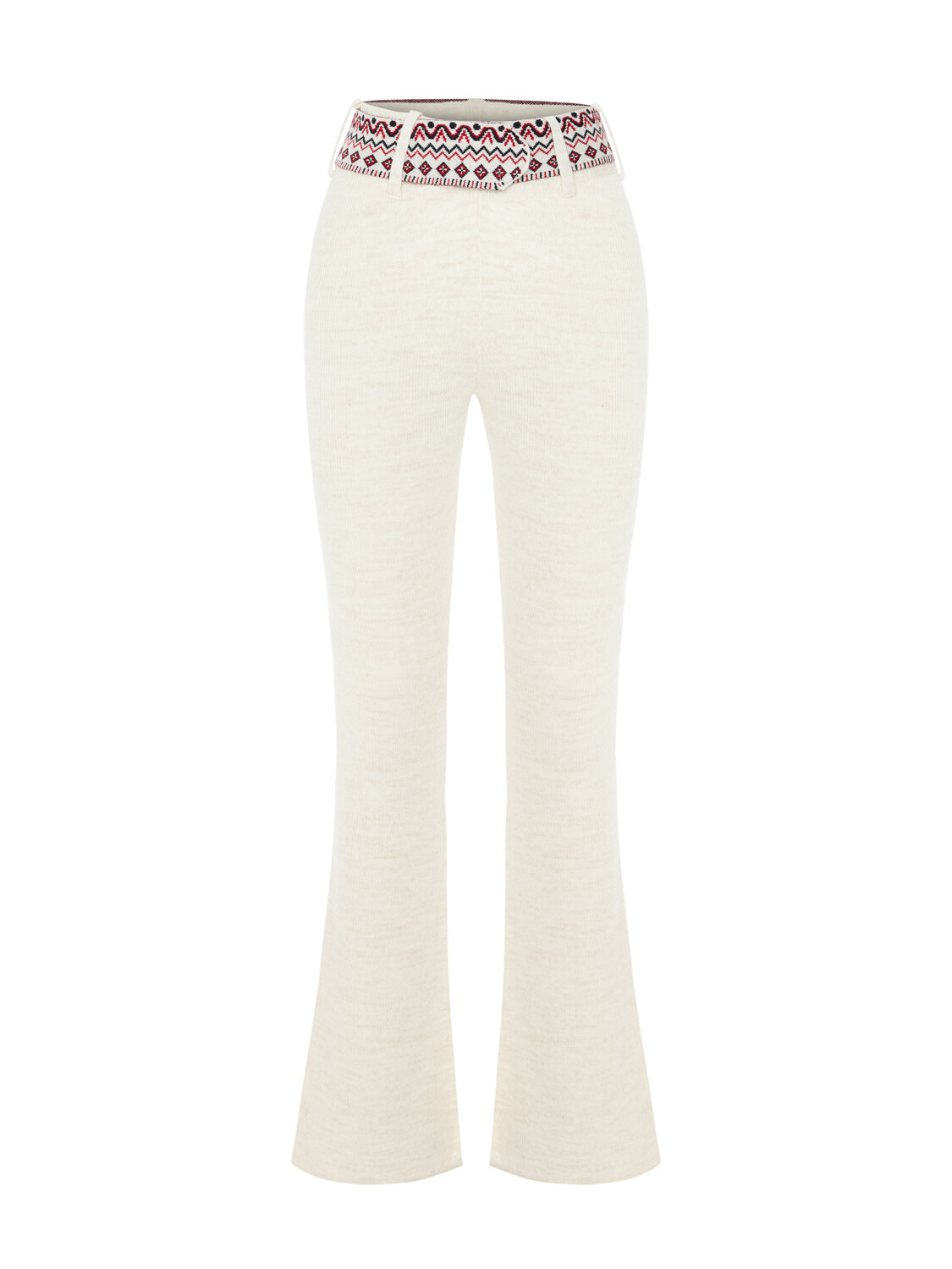 Ecru Natural Wool Textured Regular Fit Trousers - Xint