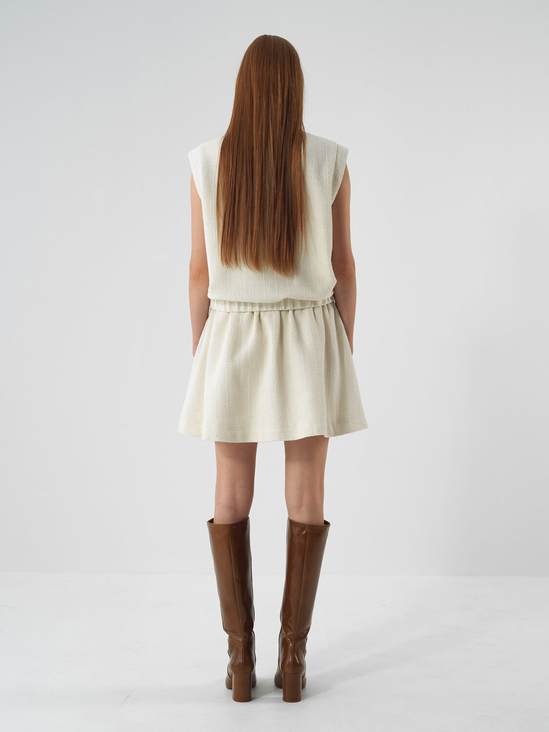 Ecru Glittery Lurex Detailed Oversize Vest - Xint