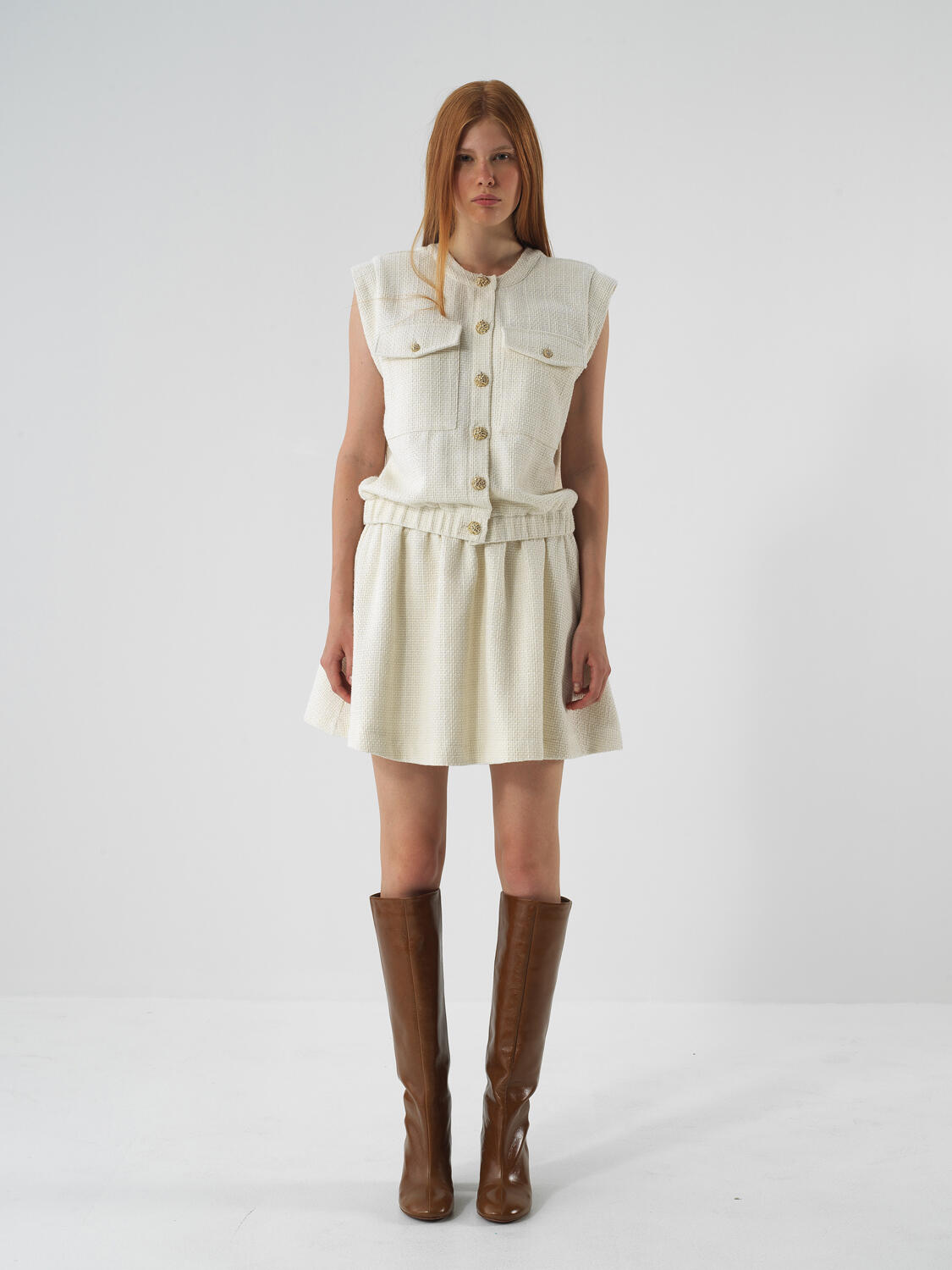 Ecru Glittery Lurex Detailed Oversize Vest - 3