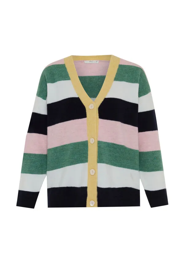 Mohair Colorful Striped Cardigan - Xint